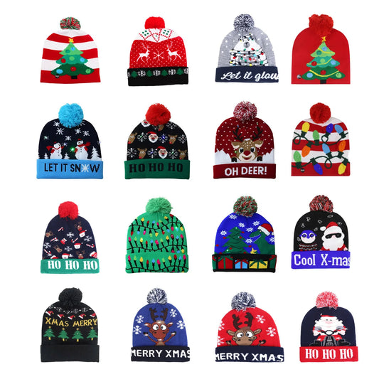 2024 New LED Christmas Hat Christmas Flash Light Up Knitted Hat Christmas Gift for Kids/Adults Xmas New Year Party Decorations