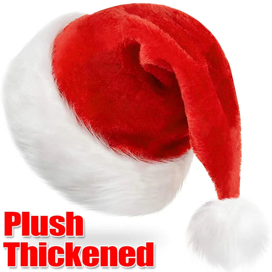 2024 Plush Christmas Hat for Adult Kids Thickened Warm Santa Claus Red Xmas Hats Cap Merry Christmas New Year Party Decoration