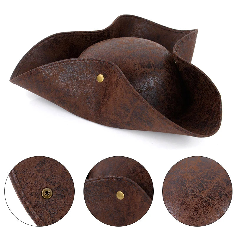 1pc Halloween Pirate Hat Brown Distressed Leather Jack Captain Cap For Kids Adult Halloween Masquerade Party Cosplay Accessories